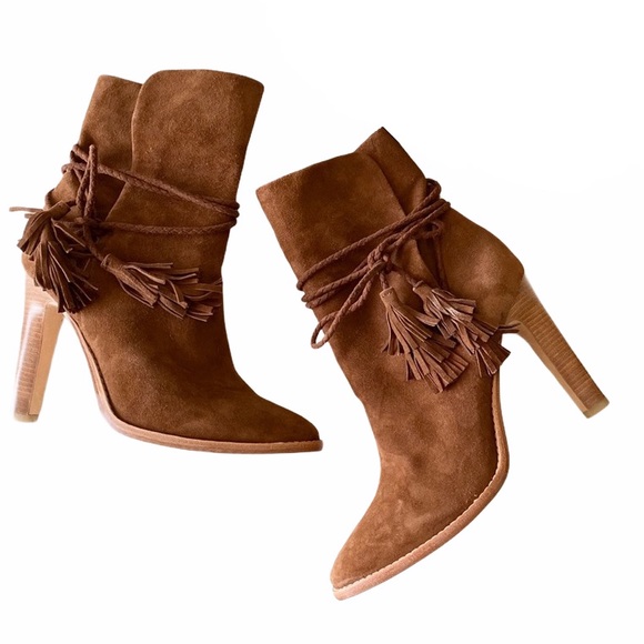 new Joie ❦ Chap Suede Braided Wrap ❦ Heeled Ankle Booties ❦ Chestnut Suede 9.5M - Picture 8 of 14